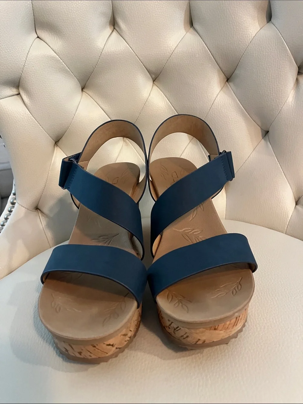 CL by Laundry Navy Cork Wedge Sandals